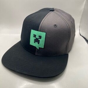 MINECRAFT Mojang Creeper Snapback Hat Youth OSFM Black Grey Green Flat Brim Cap